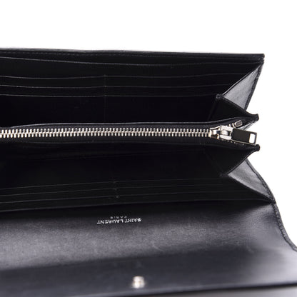 Saint Laurent Calfskin Crocodile Embossed Monogram Flap Wallet Black 5 of 10