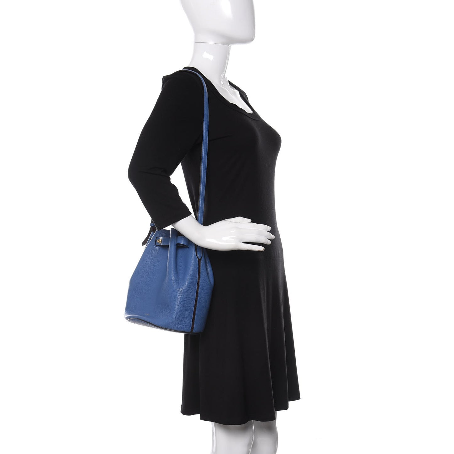 Small Classic Grain Calfskin Abbey Bucket Bag Porcelain Blue Oxblood