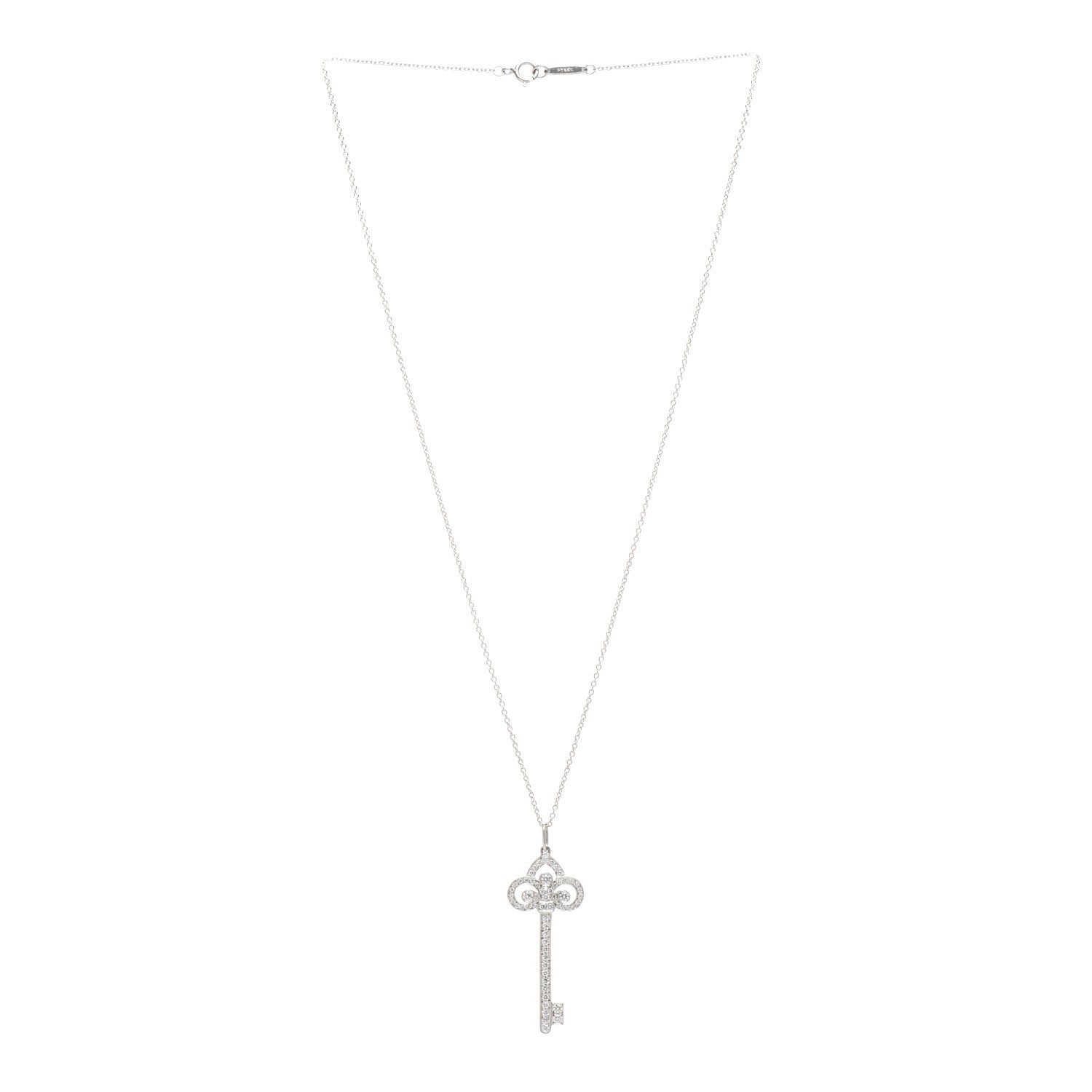 Tiffany Platinum Diamond .41ct Fleur De Lis Key Pendant Necklace 3 of 4