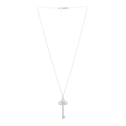 Tiffany Platinum Diamond .41ct Fleur De Lis Key Pendant Necklace 3 of 4