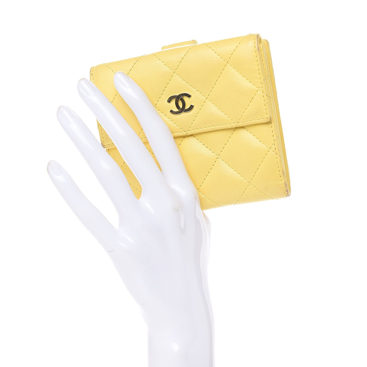Lambskin Quilted Compact French Flap Wallet Yellow