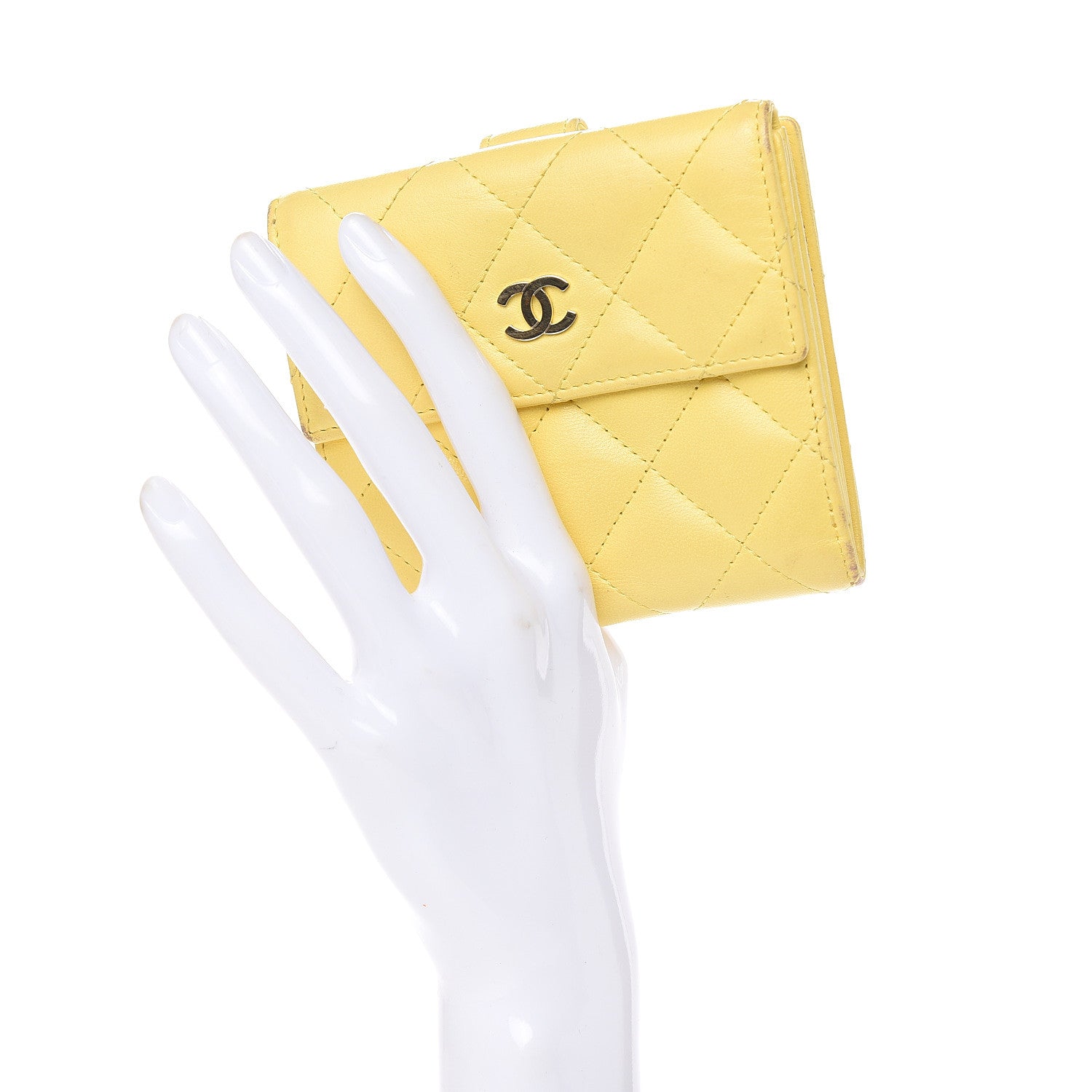 Chanel Lambskin Quilted Compact French Flap Wallet Yellow 2 of 15