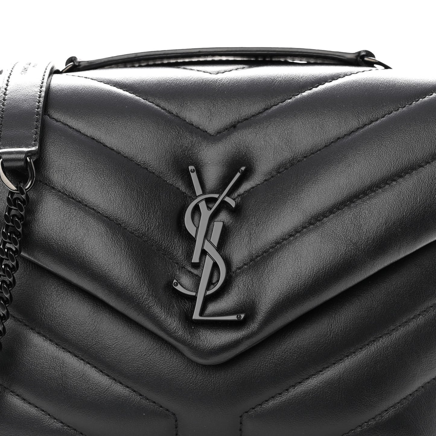 Calfskin Y Quilted Monogram Monochrome Small Loulou Chain Satchel Black