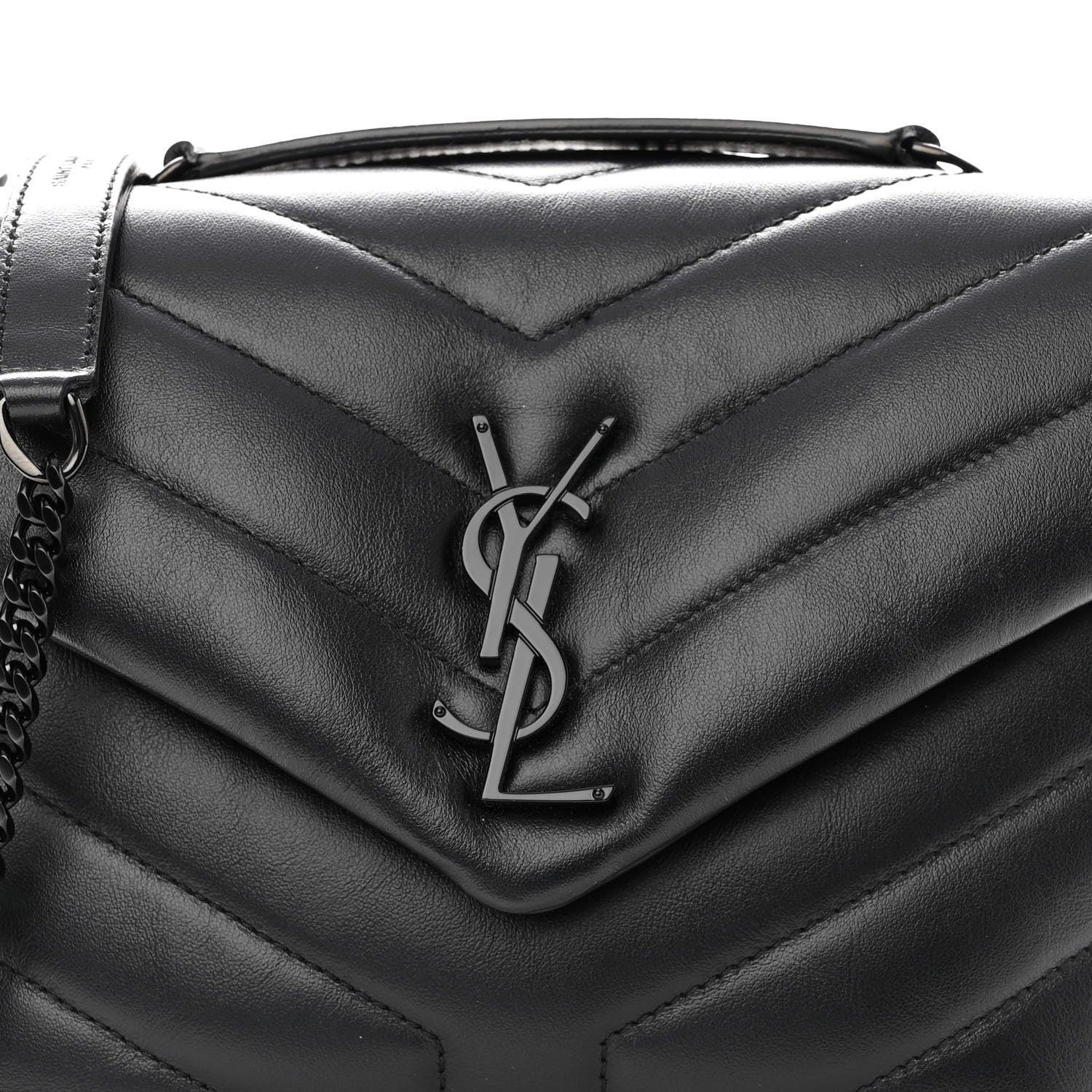 Saint Laurent Calfskin Y Quilted Monogram Monochrome Small Loulou Chain Satchel Black 7 of 10
