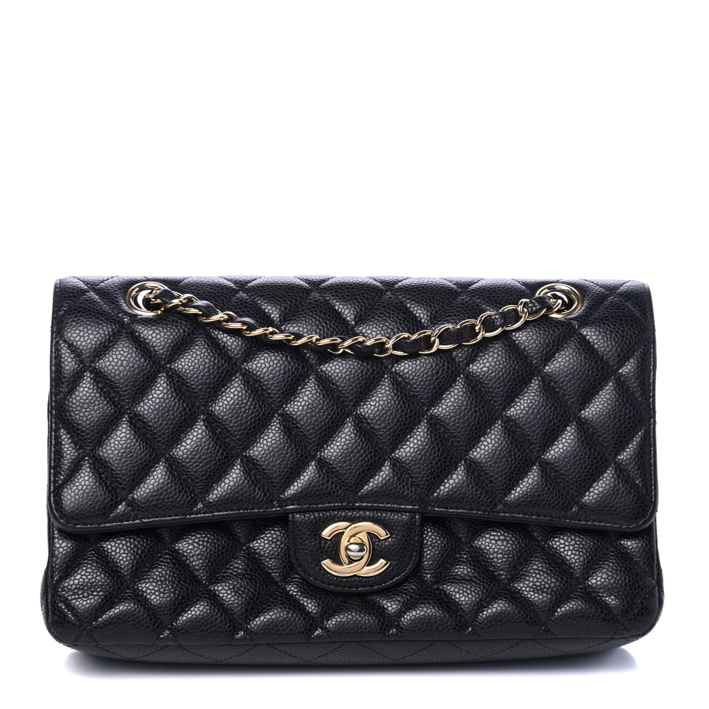 Caviar Quilted Medium Double Flap Black