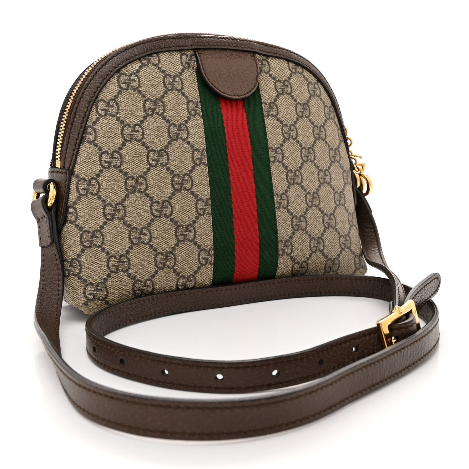 Gucci GG Supreme Monogram Textured Dollar Calfskin Web Small Ophidia Dome Shoulder Bag Beige Ebony New Acero 3 of 13