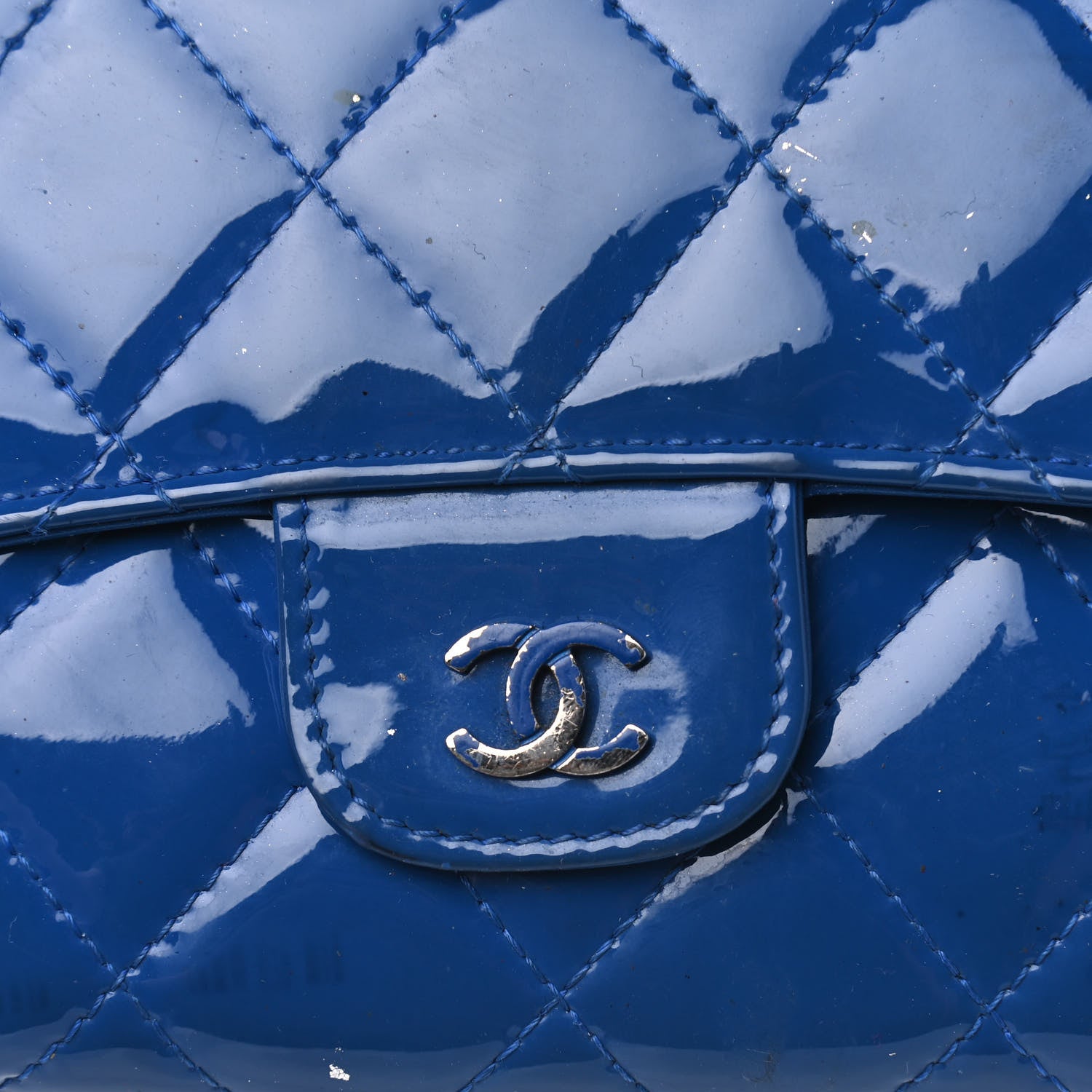 Chanel Patent Calfskin Quilted Large Flap Wallet Blue 10 of 10
