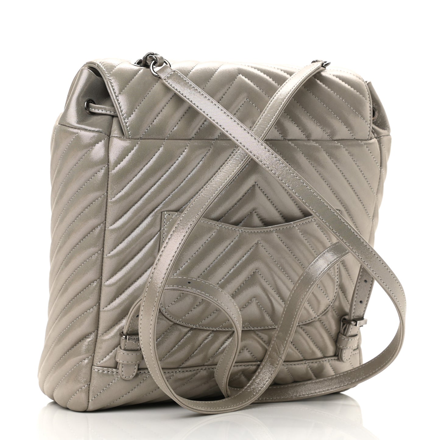 Iridescent Calfskin Chevron Quilted Small Urban Spirit Backpack Silver