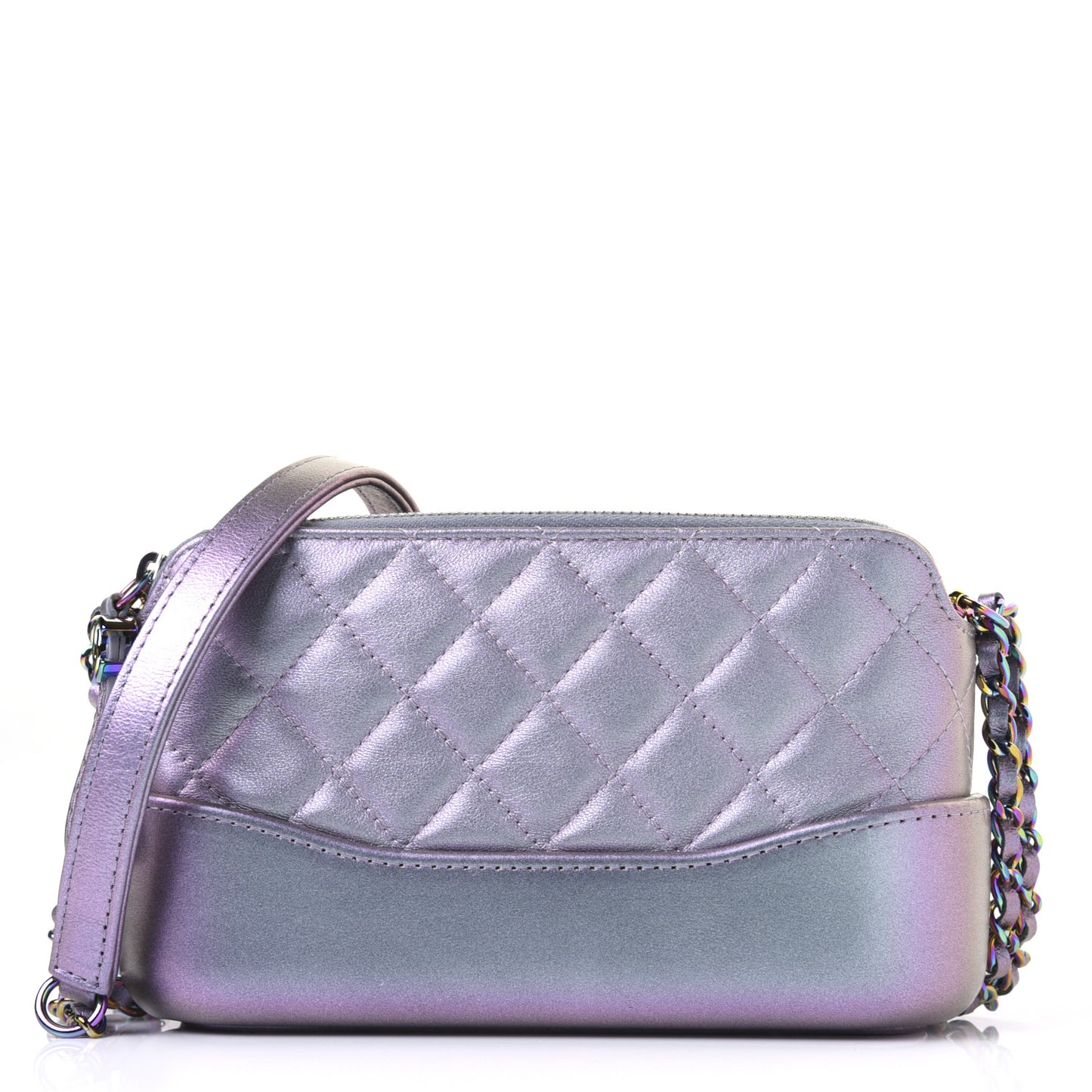 Iridescent Lambskin Calfskin Quilted Small Gabrielle Clutch With Chain Light Purple
