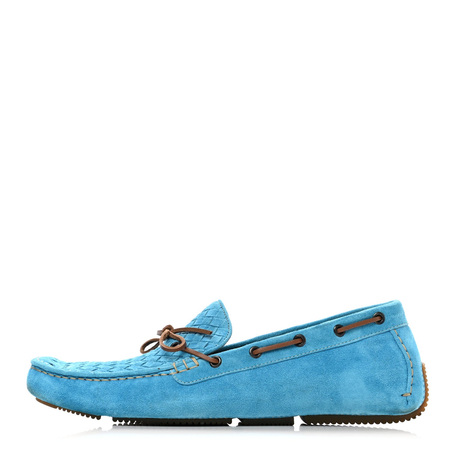 Bottega Veneta Suede Intrecciato Wave Driver Moccasin Loafers 44 Light Blue 1 of 9