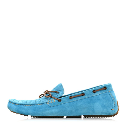 Bottega Veneta Suede Intrecciato Wave Driver Moccasin Loafers 44 Light Blue 1 of 9