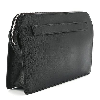 Prada Saffiano Travel Metal Triangle Logo Slip Handle Wristlet Pouch Black 3 of 12