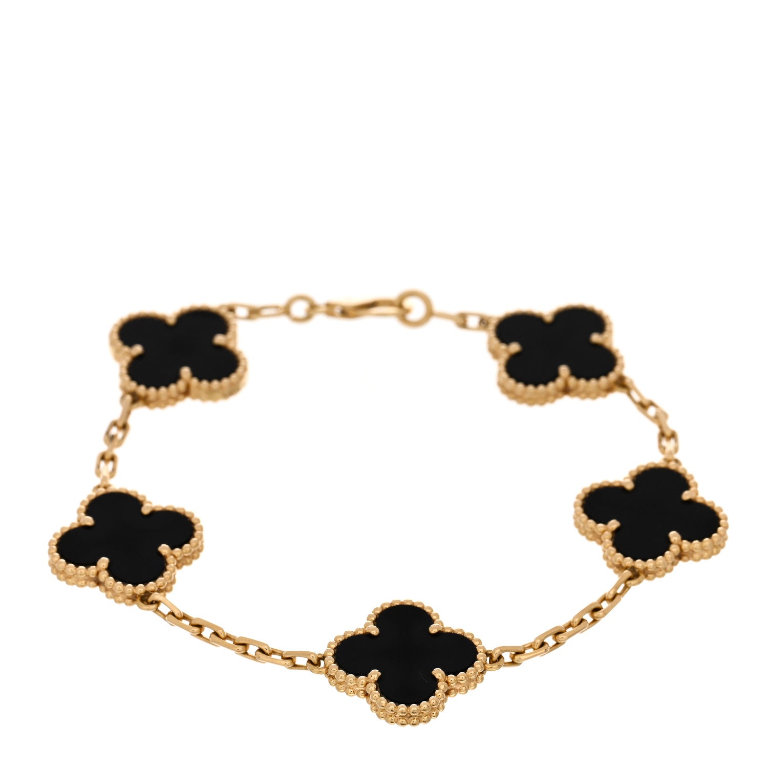 Van Cleef & Arpels 18K Yellow Gold Black Onyx 5 Motifs Vintage Alhambra Bracelet 1 of 5