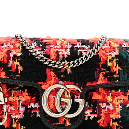 Gucci Tweed Calfskin Check Poule Super Mini GG Marmont Shoulder Bag Pink Petroleum Multicolor Black 8 of 11