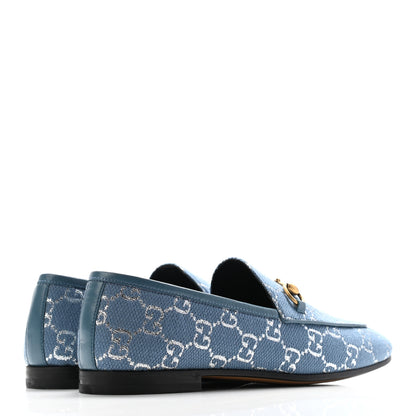 Gucci Canvas Lame GG Monogram Horsebit Womens Jordaan Loafers 38 Blue Silver 4 of 8