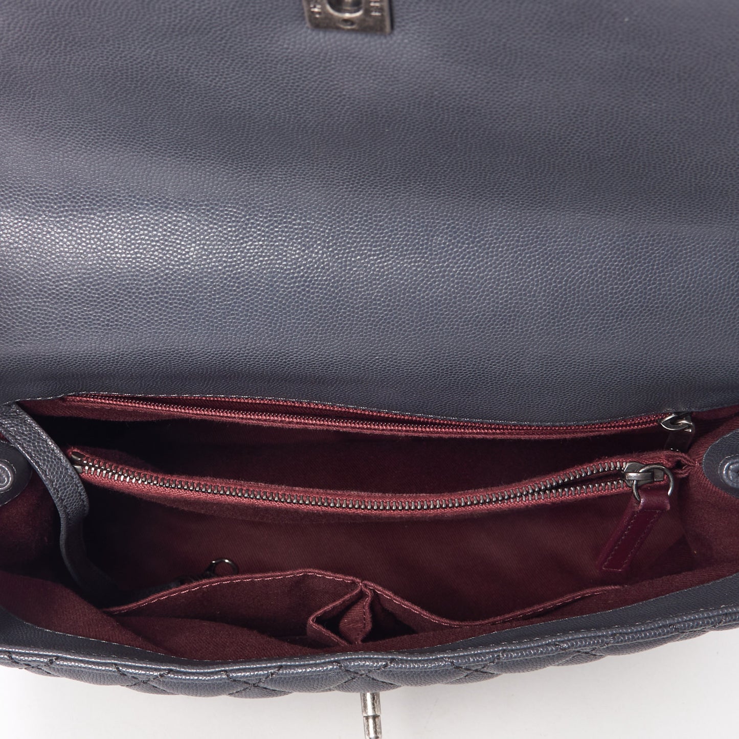 Caviar Quilted Large Coco Handle Flap Grey