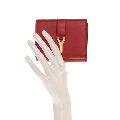 Saint Laurent Calfskin Classic Y Tri Fold Wallet Lipstick Red 2 of 6