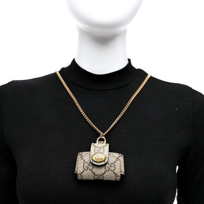 Gucci GG Supreme Monogram AirPods Case Necklace Beige Ebony 2 of 6
