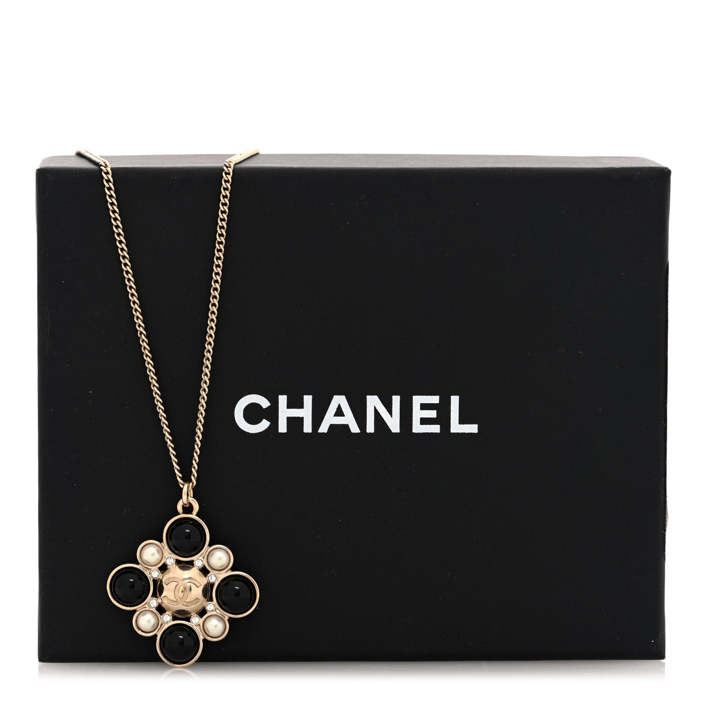 Metal Pearl Crystal Resin Polka Dot Gripoix CC Pendant Necklace Gold Pearly White Black