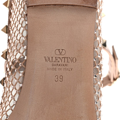 Valentino Garavani Mesh Calfskin Crystal Rockstud Multi Strap Ballerina Flats 39 Rose Cannelle 6 of 9