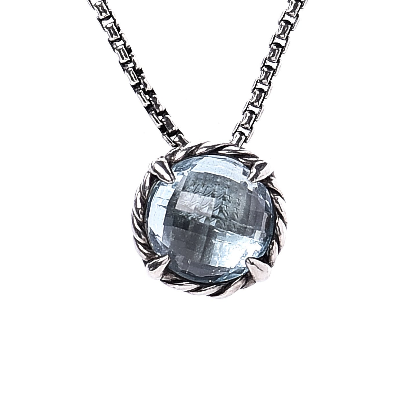 Sterling Silver Blue Topaz 8mm Chatelaine Pendant Necklace