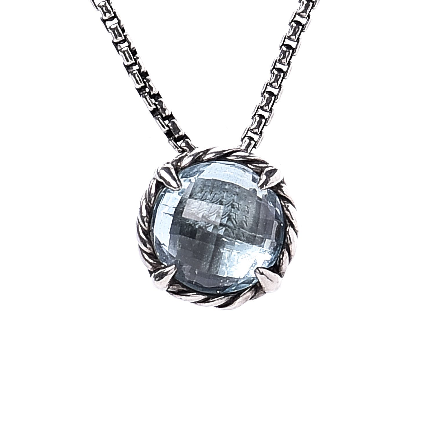 David Yurman Sterling Silver Blue Topaz 8mm Chatelaine Pendant Necklace 4 of 7