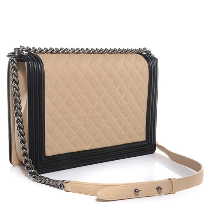 Chanel Lambskin Quilted Large Boy Flap Beige Black 3 of 8