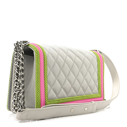 Chanel Canvas Quilted Medium Fluo Boy Flap Dark Grey Fuchsia Green 3 of 11
