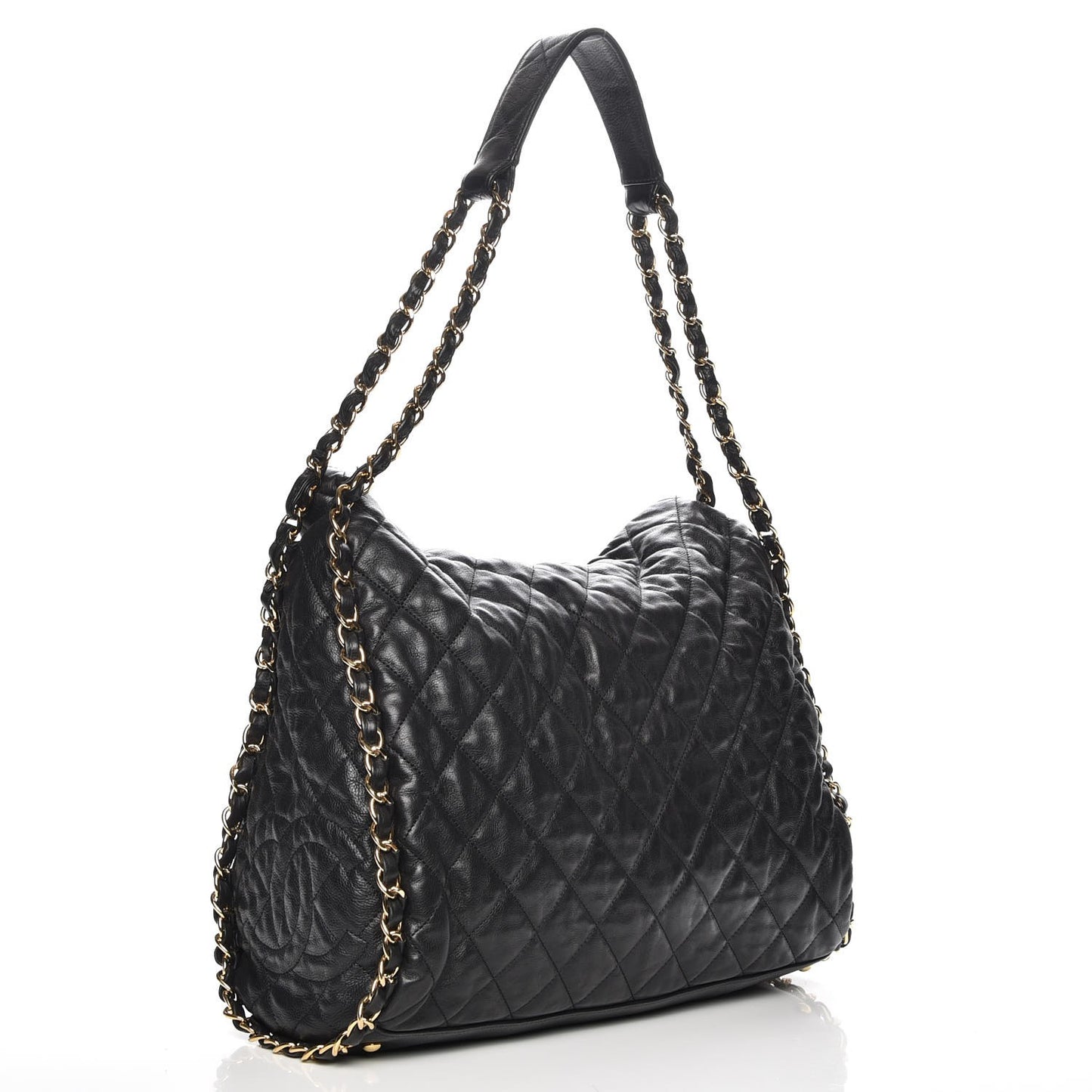 Calfskin Quilted Large Chain Me Hobo Black