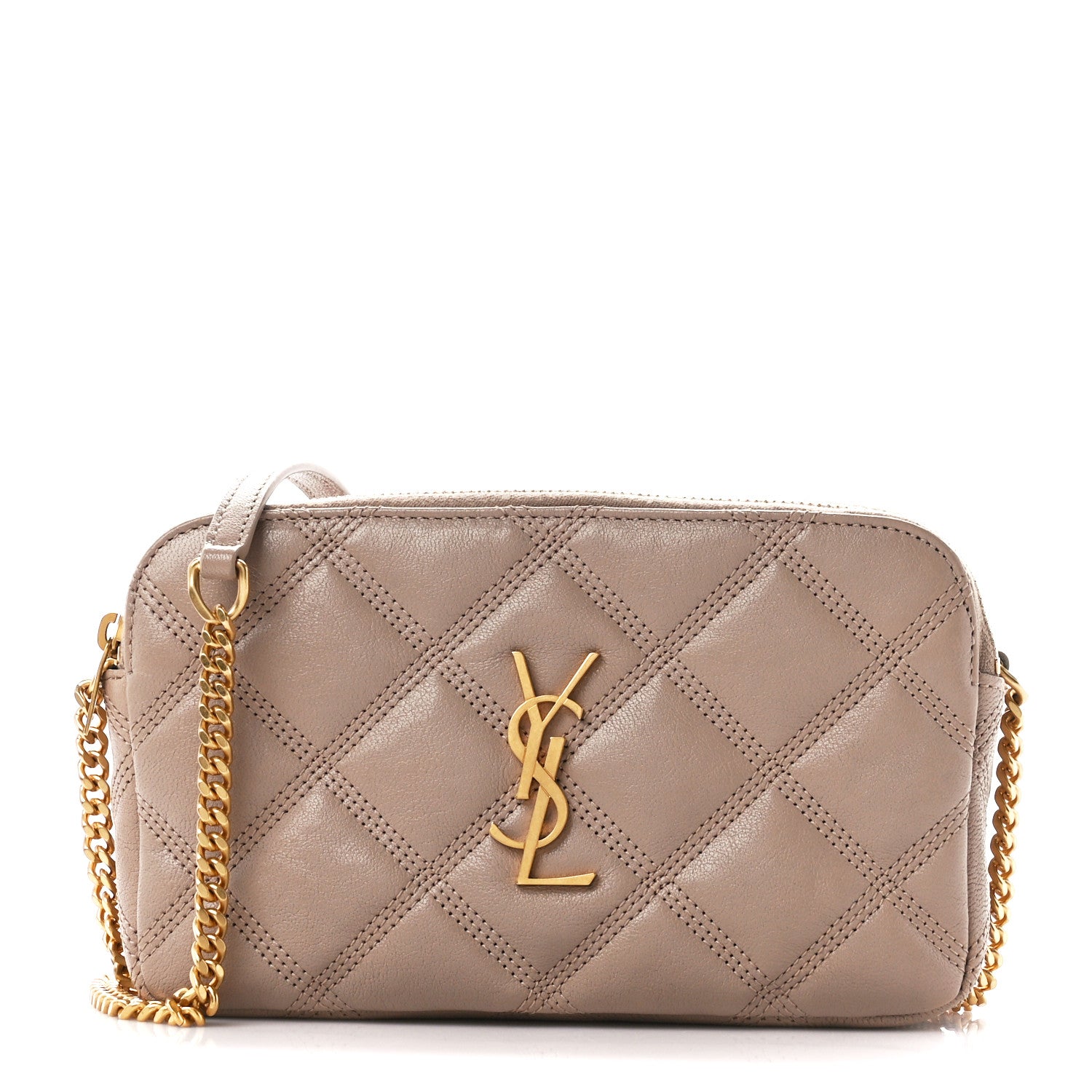 Saint Laurent Grained Lambskin Quilted Mini Becky Double Zip Bag Dark Beige 1 of 13