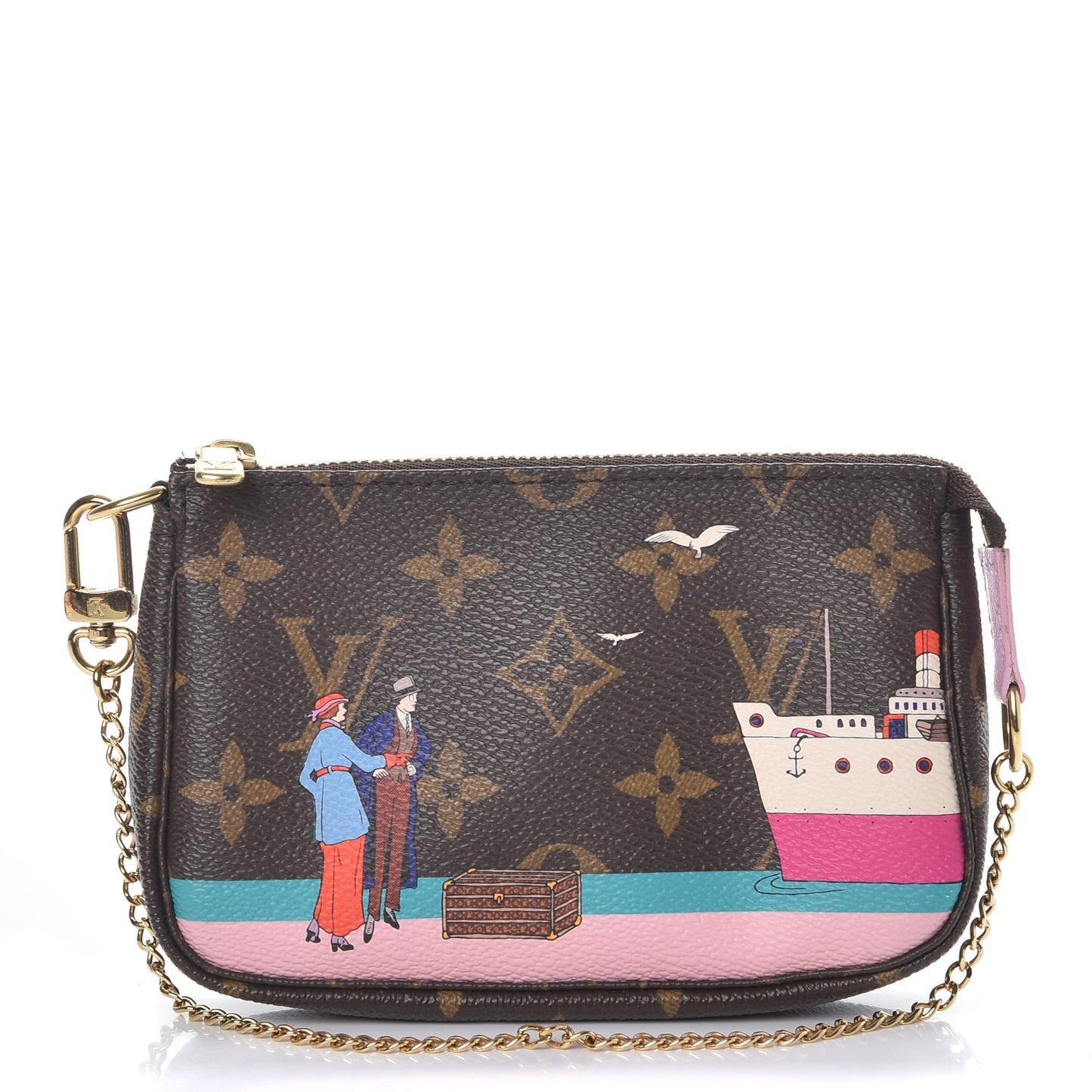 Monogram 2016 Christmas Animation Mini Pochette Accessories Rose Ballerine