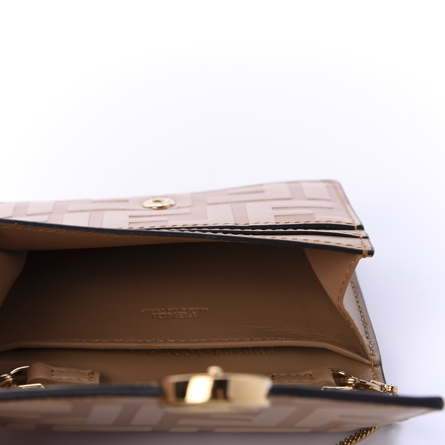 Fendi Vitello Termolagoon F is Fendi FF 1974 Embossed Geometric Flap Wallet On Chain Miele Scuro 5 of 10