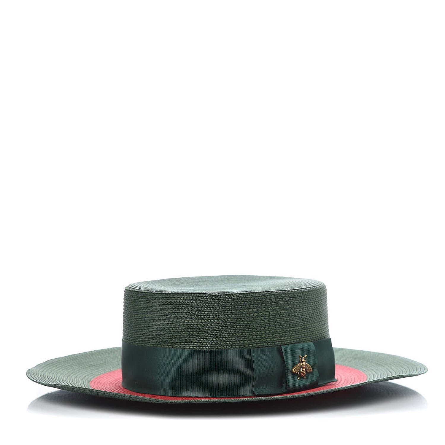 Gucci Straw Web Papier Wide Brim Hat M Green Red 1 of 9