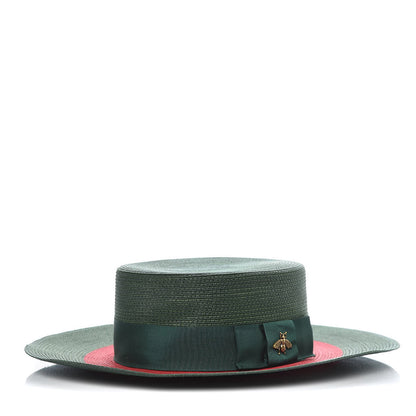 Gucci Straw Web Papier Wide Brim Hat M Green Red 1 of 9