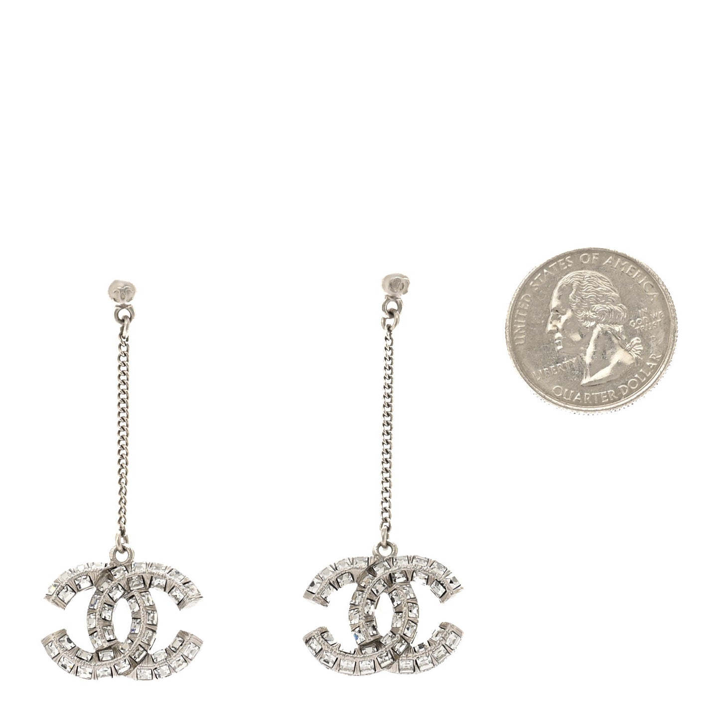Baguette Crystal CC Drop Earrings Silver