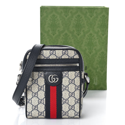 Gucci GG Supreme Monogram Textured Calfskin Web Mini Ophidia Messenger Beige Blue 10 of 10