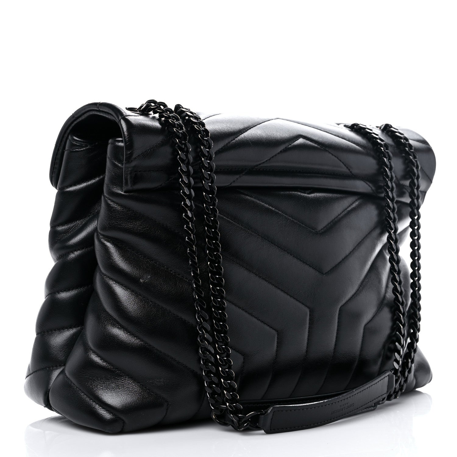 Saint Laurent Calfskin Y Quilted Monogram MonochromeMedium Loulou Chain Satchel Black 3 of 18