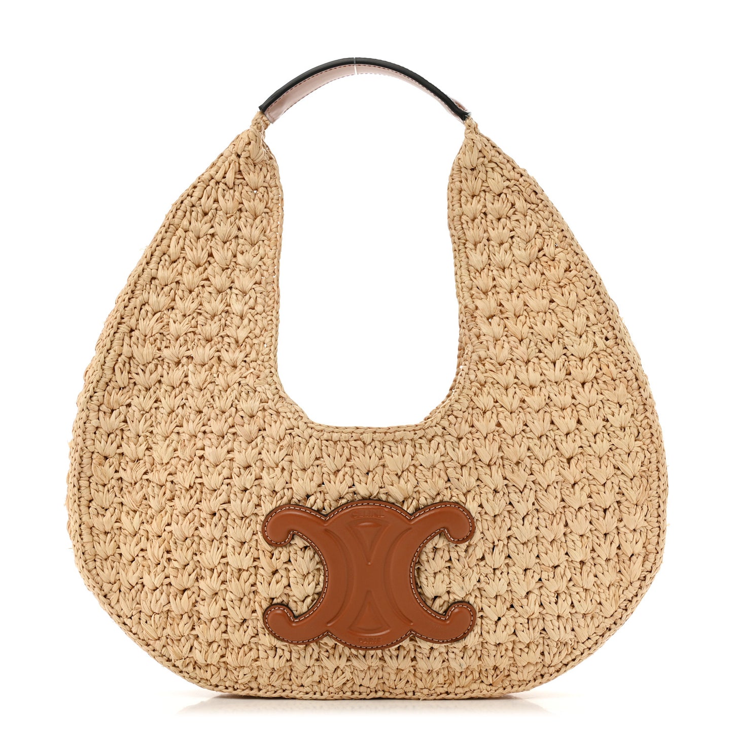 Raffia Calfskin Triomphe Panier Hobo Bag Natural Tan