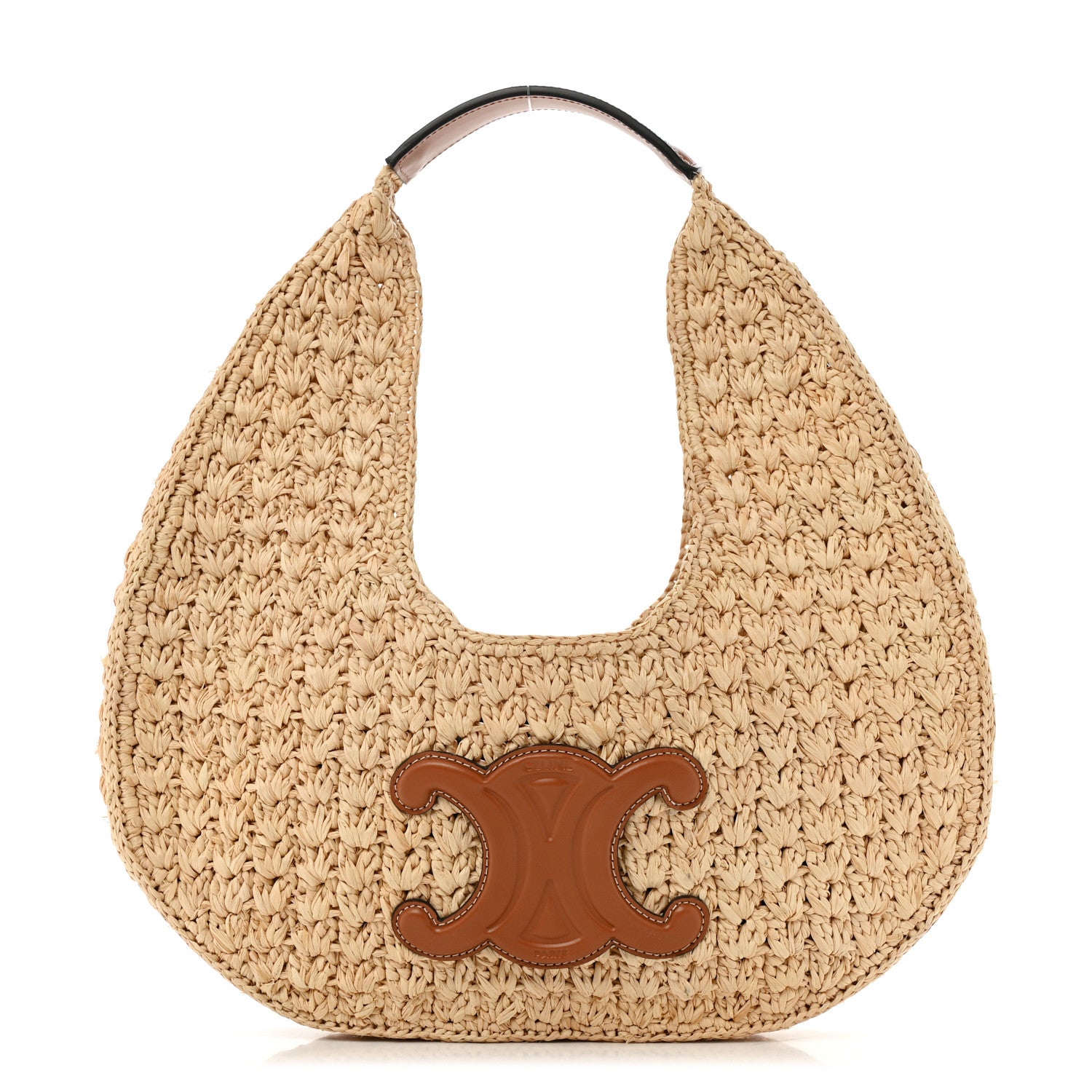 Celine Raffia Calfskin Triomphe Panier Hobo Bag Natural Tan 1 of 12