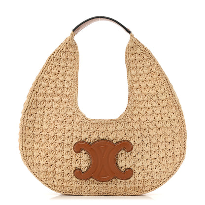 Celine Raffia Calfskin Triomphe Panier Hobo Bag Natural Tan 1 of 12