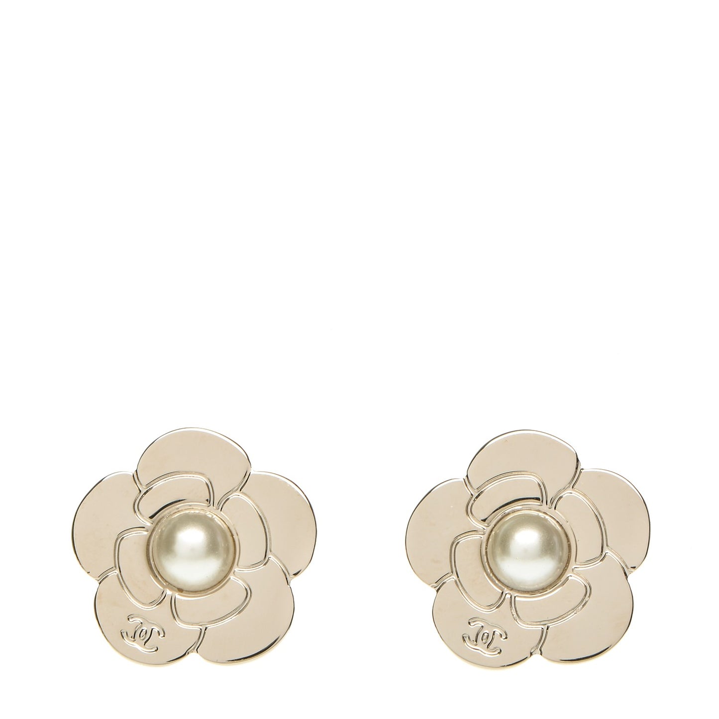 Pearl CC Camellia Earrings Gold
