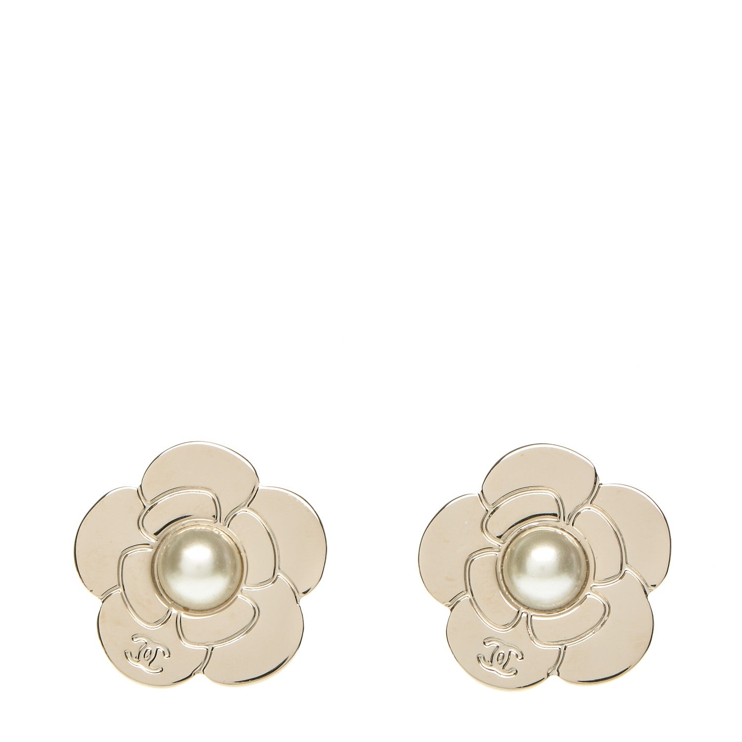 Chanel Pearl CC Camellia Earrings Gold 1 of 4