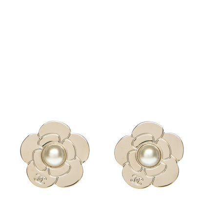 Chanel Pearl CC Camellia Earrings Gold 1 of 4