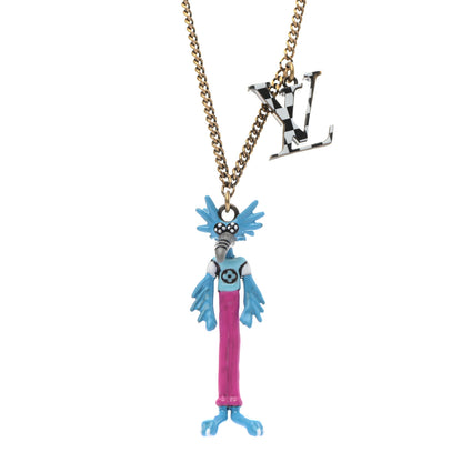 Louis Vuitton Lacquered Metal LV Friends Pendant Necklace Aged Gold Blue Pink 4 of 7