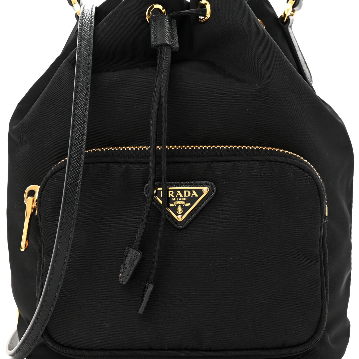Saffiano Tessuto Nylon Mini Bucket Crossbody Bag Black