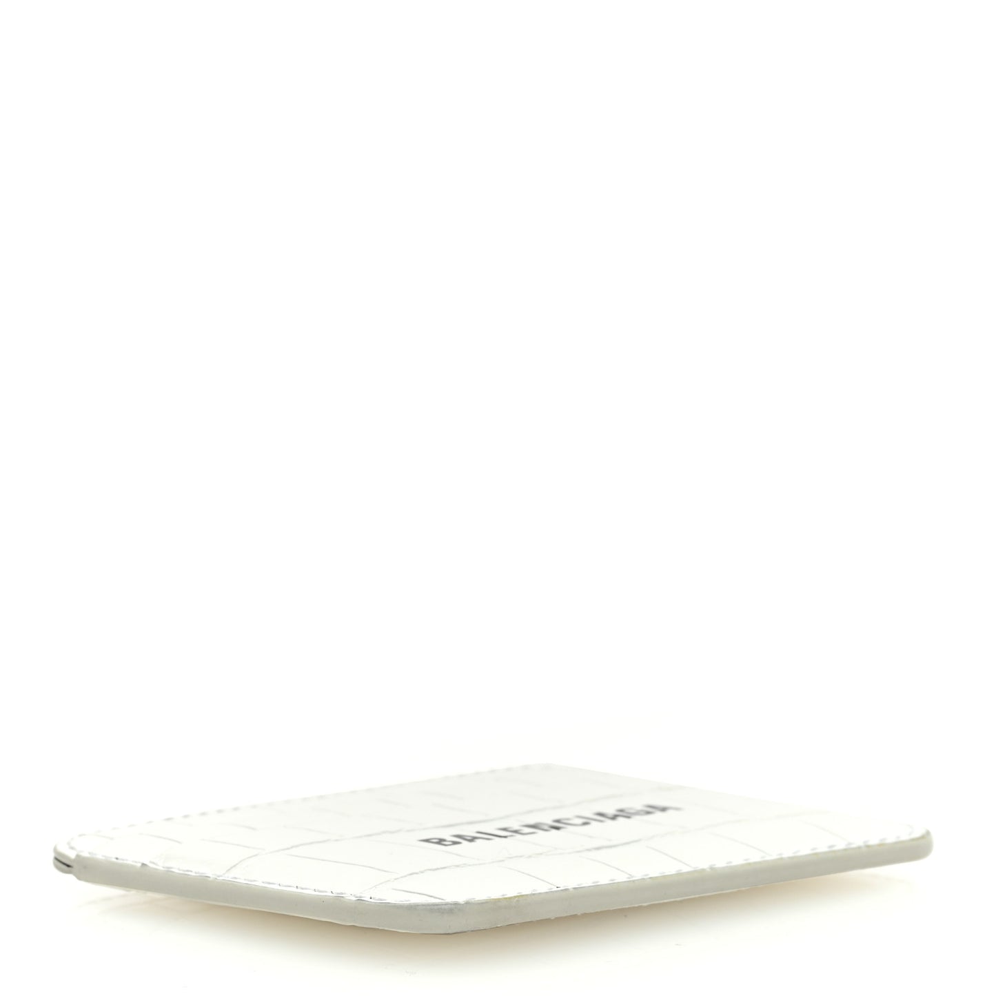 Shiny Calfskin Logo Crocodile Embossed Cash Rounded Card Holder Optic White