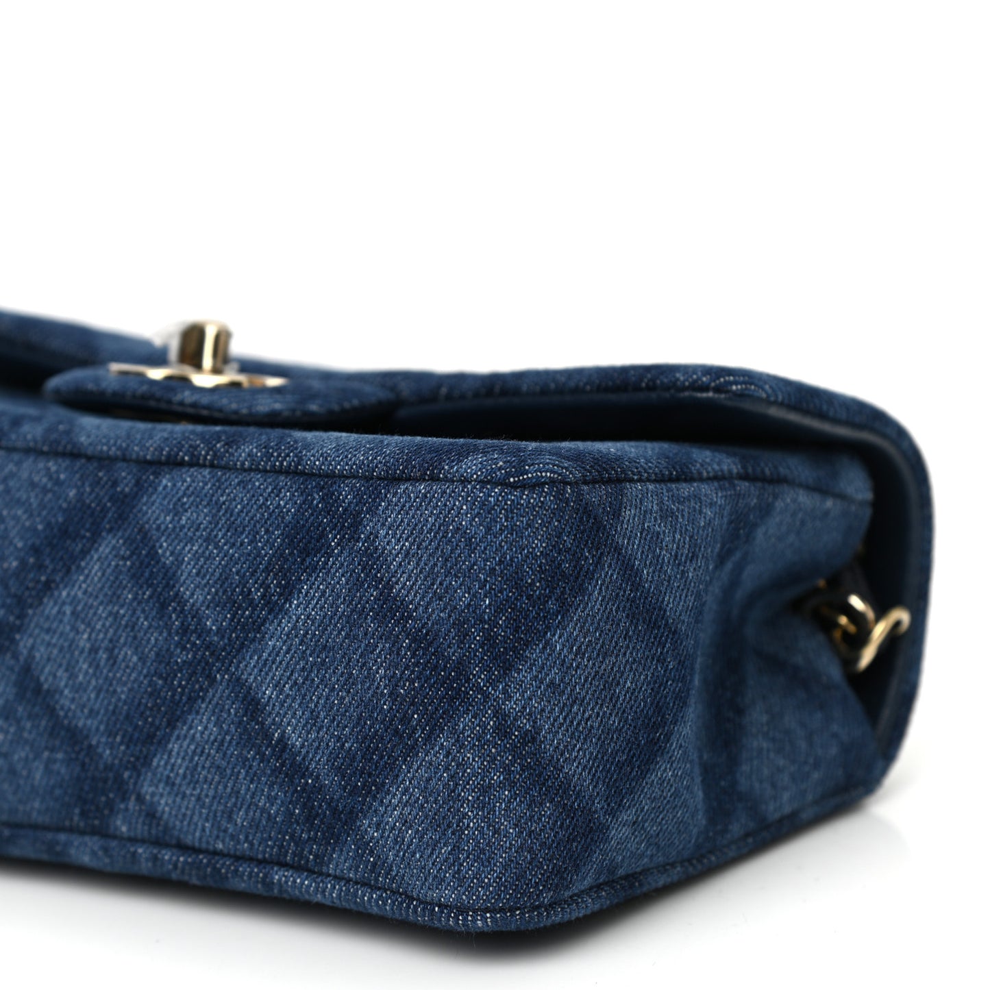 Printed Denim Quilted Mini Rectangular Flap Dark Blue