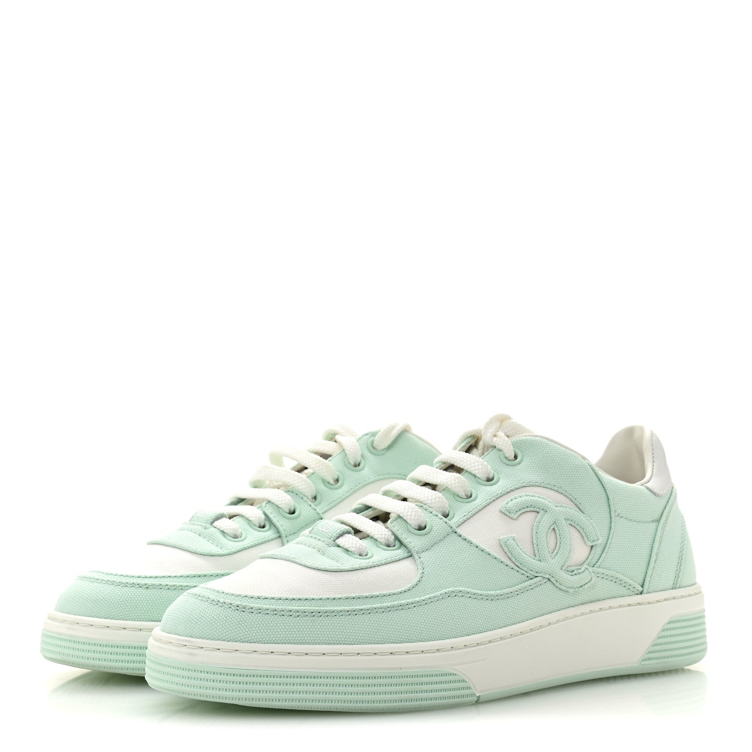 Chanel Cotton Sneakers 38.5 Light Turquoise White 4 of 10