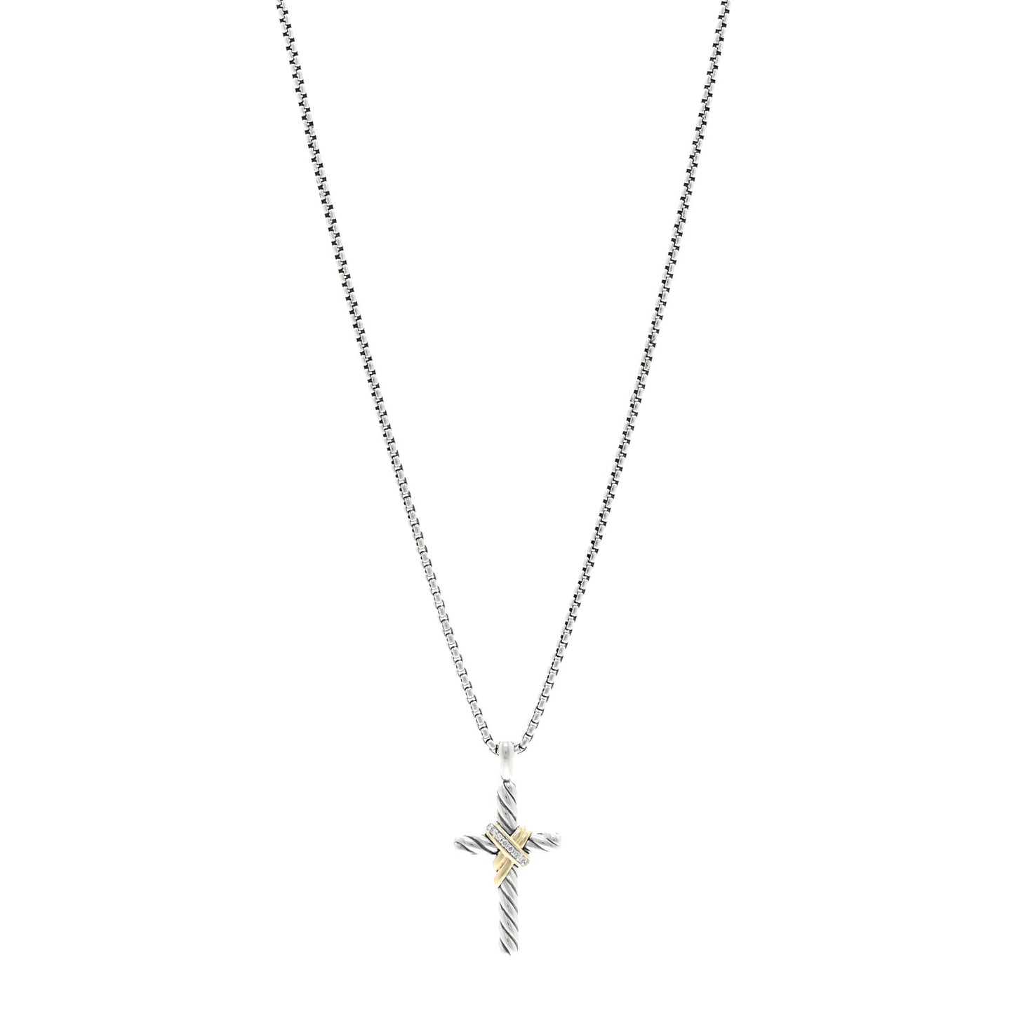 Sterling Silver 14K Yellow Gold Diamond 32mm X Cross Pendant Necklace