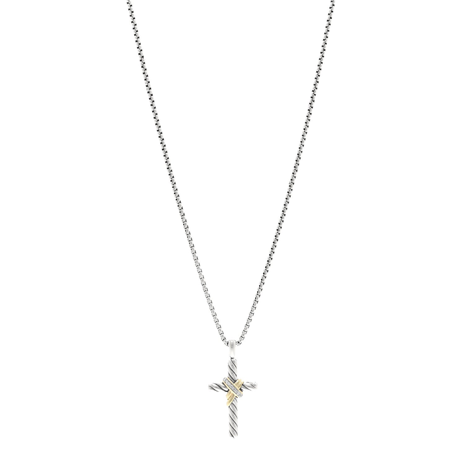 David Yurman Sterling Silver 14K Yellow Gold Diamond 32mm X Cross Pendant Necklace 1 of 4